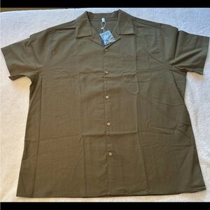 COOFANDY Men’s Linen Blend Short Sleeve Collared Khaki Green Sz XXL